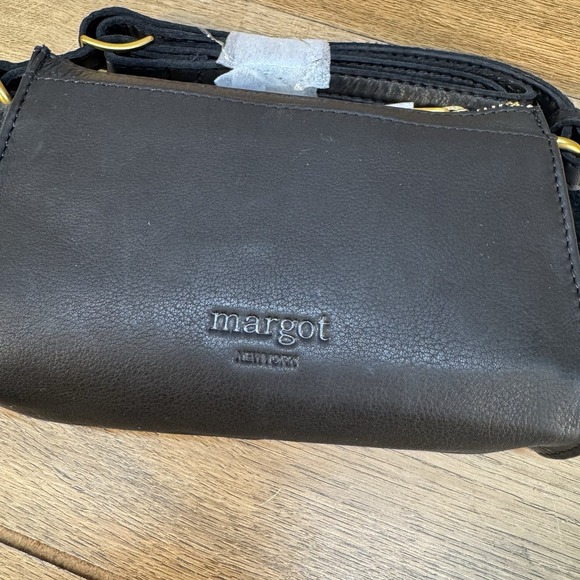 Margot Aiden Wallet On The String Black Leather Crossbody Phone Card Holder - Picture 6 of 10